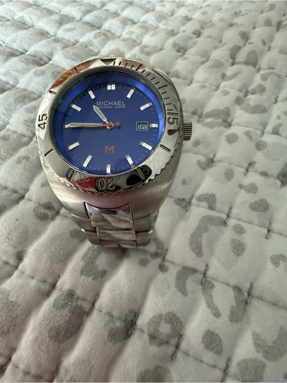 Michael Kors Men's Silver Bracelet Watch with Blue Dial
